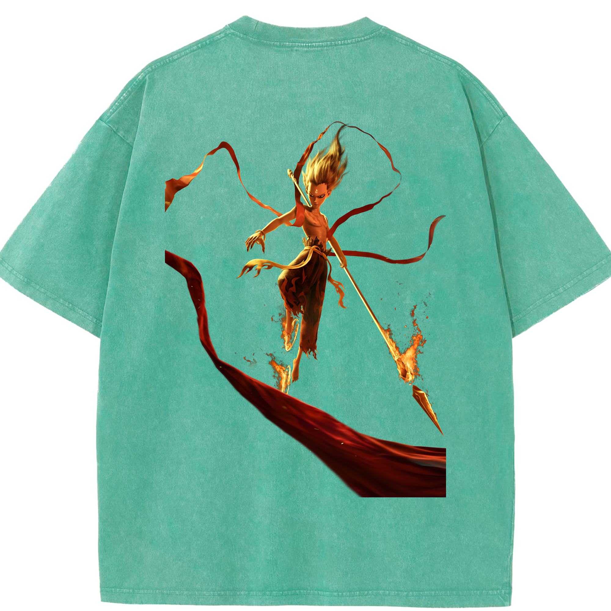 （画像用） Ne Zha 2 ナタ 魔童の大暴れ 綿100% ヴィンテージ風 半袖Tシャツ（背面プリント）